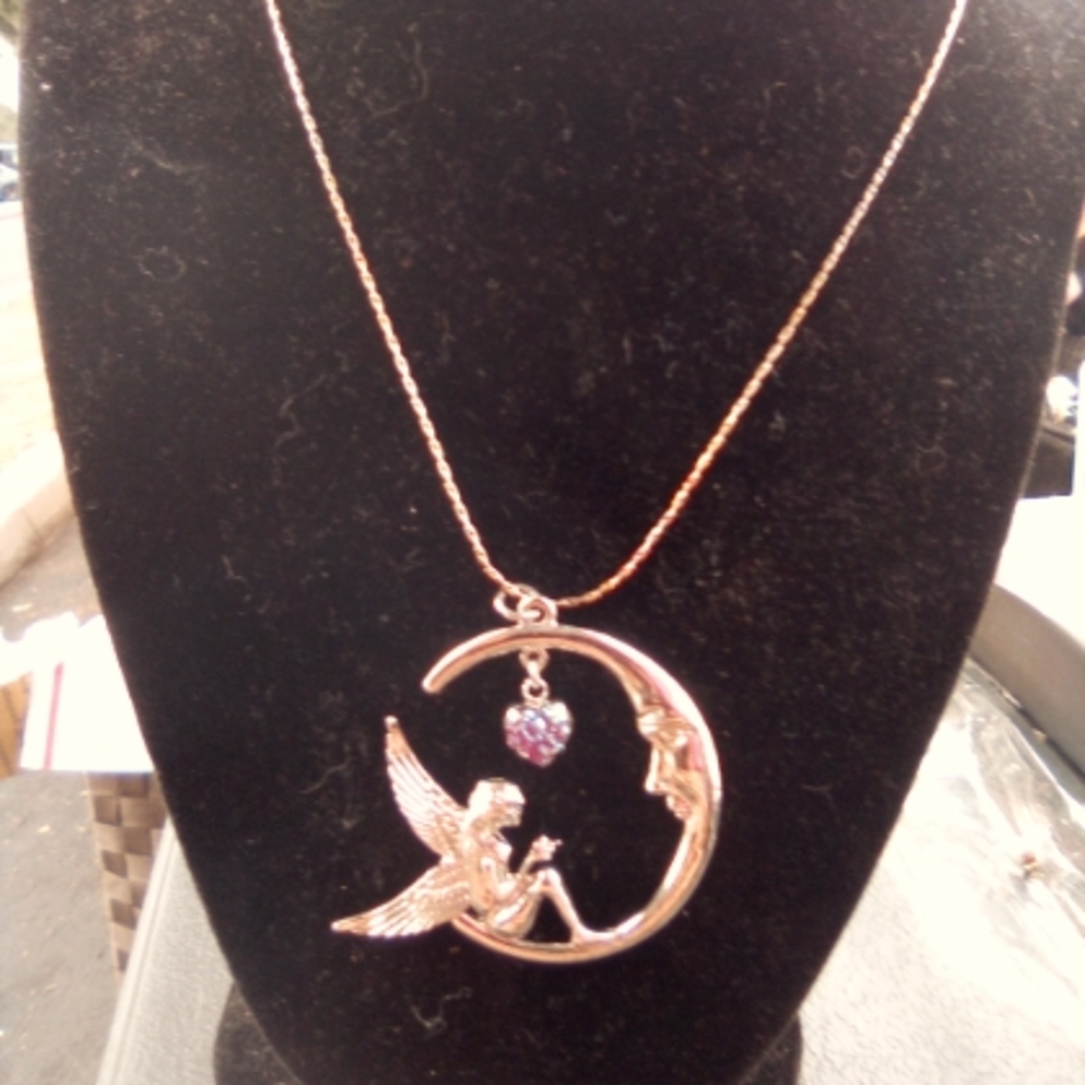 NEW STERLING SILVER FAIRY MOON CHARM NECKLACE